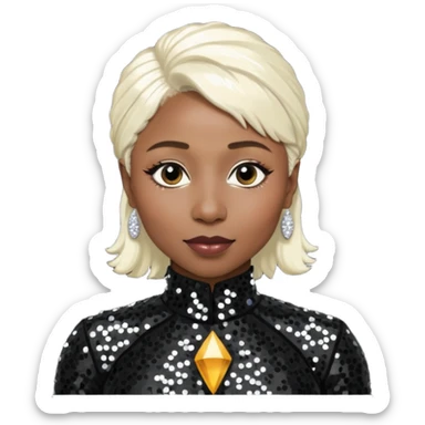 Cynthia Erivo with platinum blonde hair, black sequin outfit sticker