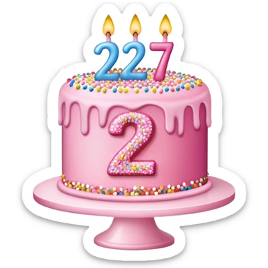 Pink birthday cake with a 27 on it  sticker