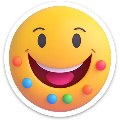3D smiley emoji, girly, smiling, centered, with large colorful youthful elegant font text below: Andrea sticker