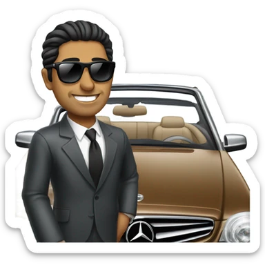 Latino Businessman with sunglasses standing in front of black Mercedes convertible sticker