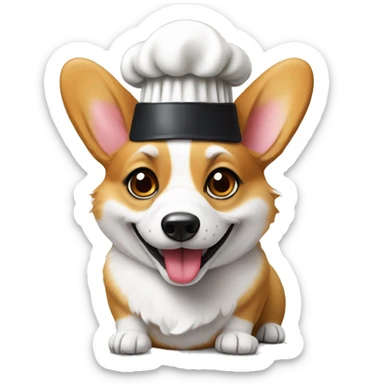 Welsh corgi with a chef’s hat, holding a delicious cupcake, looking excited and ready to bake something yummy sticker