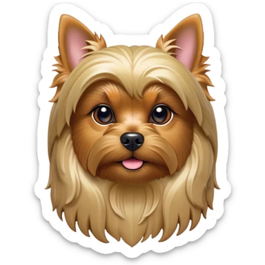 Cinematic Noble Yorkshire Terrier Portrait Emoji, Exuding refined charm and dignified poise, with a lustrous, silky fur in rich, deep hues, alert eyes and a confident expression, simplified yet exquisitely detailed, glowing with a soft, aristocratic radiance, high shine, embodying intelligent grace and classic elegance, soft glowing outline, capturing the essence of a regal Yorkshire Terrier ready to rule the screen with effortless sophistication! sticker