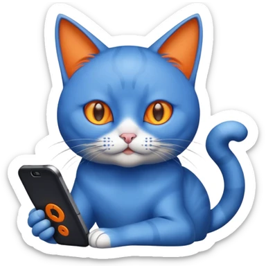 Cat with no ears head blue body blue with gadget sticker