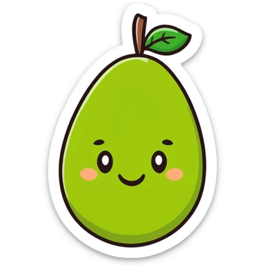 cartoon style avocado with a smiling face sticker