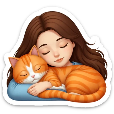 orange cat sleeping with long haired brunette girl sticker
