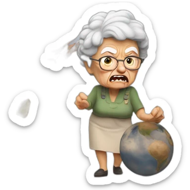 Angry Granny destroy an earth sticker