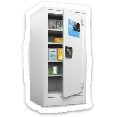 front view of smart package locker, white, with screen sticker