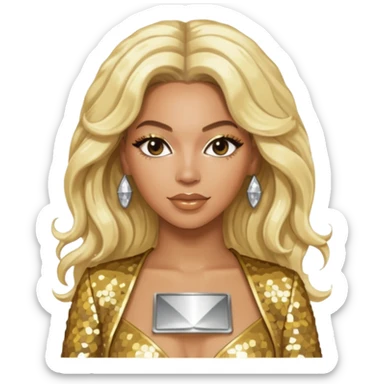 Beyonce platinum blonde hair, gold outfit sticker