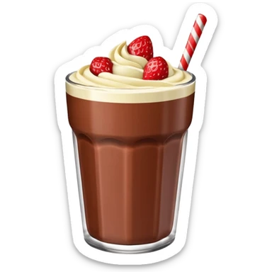 Un vaso cubierto de chocolate que arriba se vea crema batida encima M y M  y fresas encima  sticker