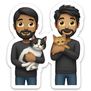 Dark hair boy with beard holding a cat sticker