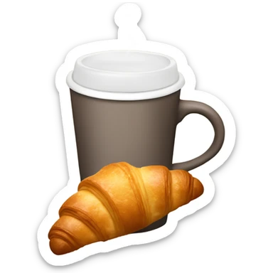A cup of coffee with a croissant sticker