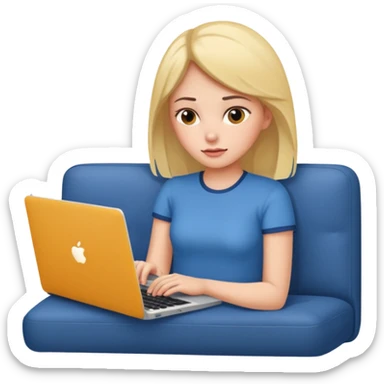 A girl is lying on the couch with a laptop, working sticker