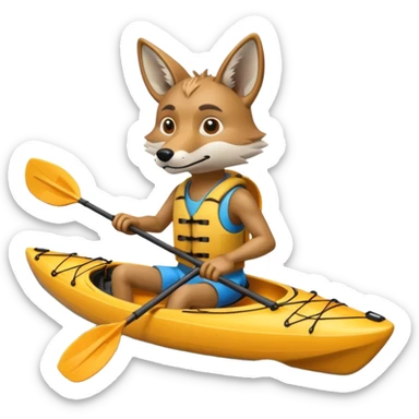 Humanoid coyote on a kayak sticker