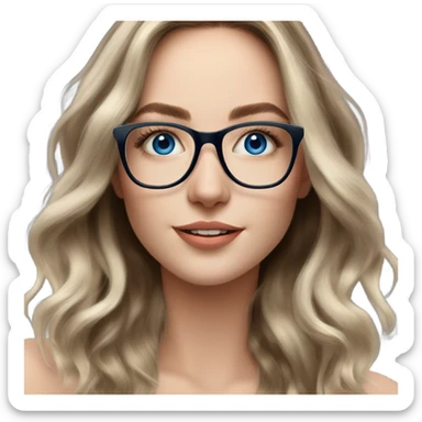 Shoulder length Balayage pale model lady with glasses and blue eyes happy  sticker