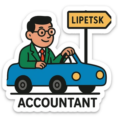 Accountant in blue car drive to Lipetsk, with a tie, emoji style sticker