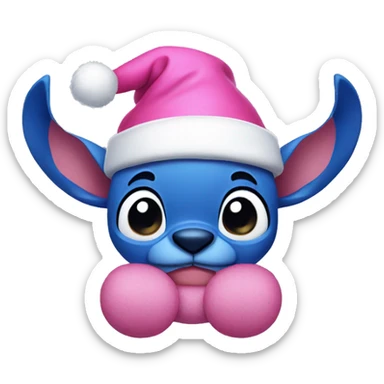 Stitch wearing pink santa hat sticker