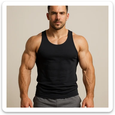 A 35-year-old bodybuilder con equilibrio su uso di sostanze e non. immagine iper realistica sticker