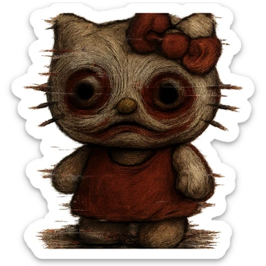 Add a digital glitch effect to the image while keeping the uncanny and unsettling vibe. Remove the background entirely for a clean isolated subject. sticker