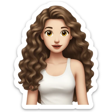 Cute girl, pale skin, big lips, wavy hair, long hair, brown hair, big lashes, white tanktop, long hair  sticker
