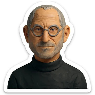 claymation style portrait of Steve Jobs, turtleneck, glasses, no background sticker
