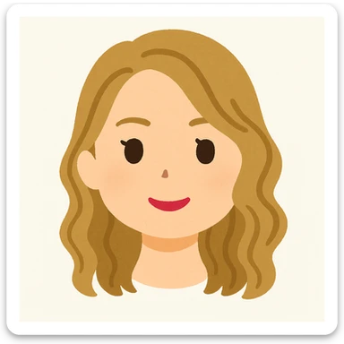 Redraw the head only (no neck or body) in Irasutoya style: soft colors, round features, simple cartoon, friendly expression, light background, maintain recognizable facial features and hair color. sticker