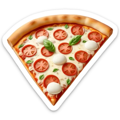 Pizza Napoletana Cinematic Realistic Pizza Napoletana Dish Emoji, depicted as a delicious slice of Neapolitan pizza with a thin, crispy crust, fresh tomato sauce, mozzarella, and basil, rendered with mouth-watering textures and vibrant, warm lighting. sticker