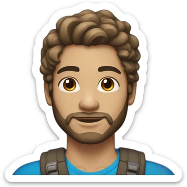 transmasculine person with light skin, dark stubble, dark brown long hair half up, blue eyes sticker