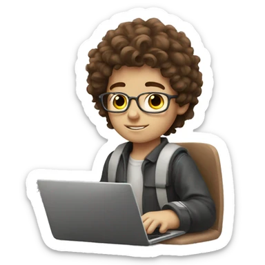  boy who is working on laptop with fluffy brown hair and white skin sticker