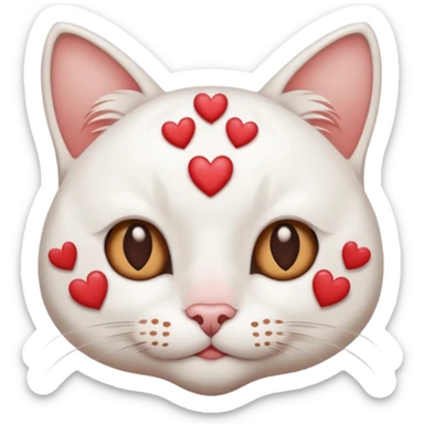 gato blanco con pocas manchitas marrones con corazones sobre los ojos  sticker