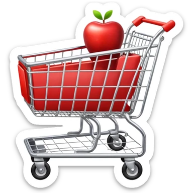 empty shopping cart, side view, shiny, apple emoji style sticker