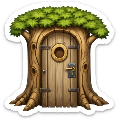 large and old tree trunk with door sticker
