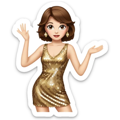 woman with white skin and brown hair disco dancing classic disco pose sticker