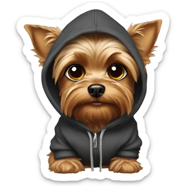 Yorkie wearing a hoodie sticker