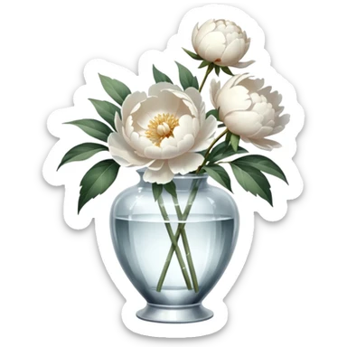 White peonies in crystal vintage  vase  sticker