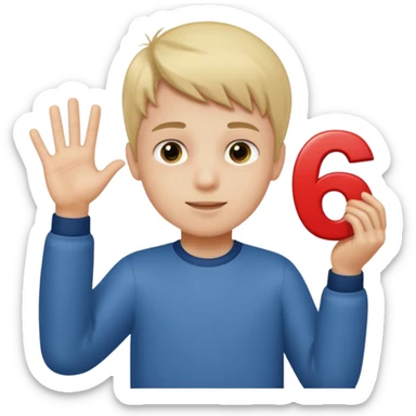 boy holding up number 67 sticker