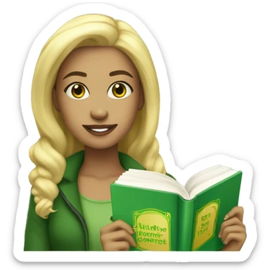 blonde beautiful girl with her new released book (green) sticker
