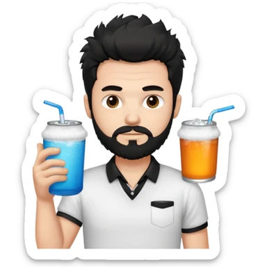 A white guy with coolers and white collar t shirt  and the beard for him is at the chin area only and not moustache ,the hair is fuzzy and black in colour sticker