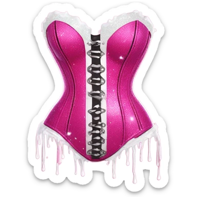 Hot pink corset and bikini bottom with glitter with white paint dripping sticker