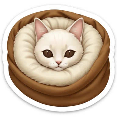 A white Siamese cat sleeps in a brown blanket sticker