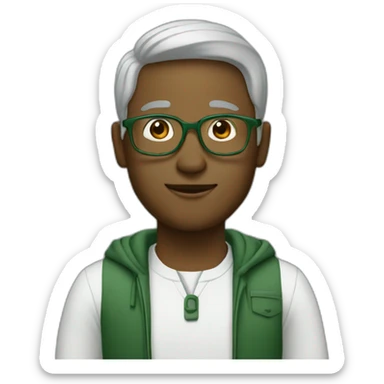 A white ESG expert wears forest-green clothes sticker