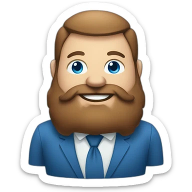 blue eyes fat smiling man with a long brown beard in a blue suit sticker