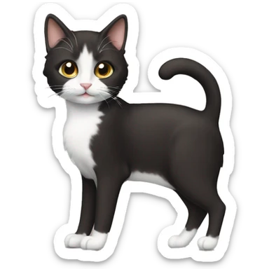 Short curly brown hair with tuxedo cat sticker