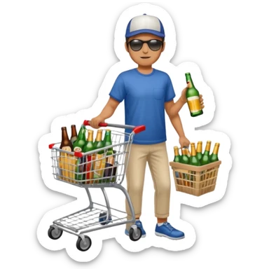 man with a shopping cart full of beers and wines full body sticker