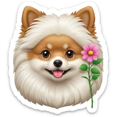 Pomeranian with flower sticker