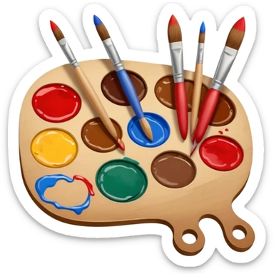 STICKER PINCEAUX ROUGE ET BRUN AVEC PALETTE DE PEINTURE ET TACHE DE PEINTURE sticker