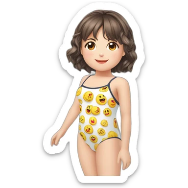 upperbody female young child light skin one-piece swimsuit backless back cute adorable sweet sticker