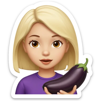girl eating a black eggplant sticker