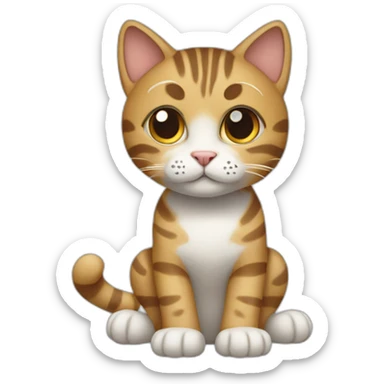 A tabby cat with white paw tips full body tilting it’s head sticker