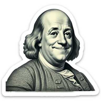 Benjamin Franklin dollar with great smile sticker