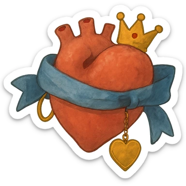 a heart with accessories, soft and painterly, ghibli style sticker